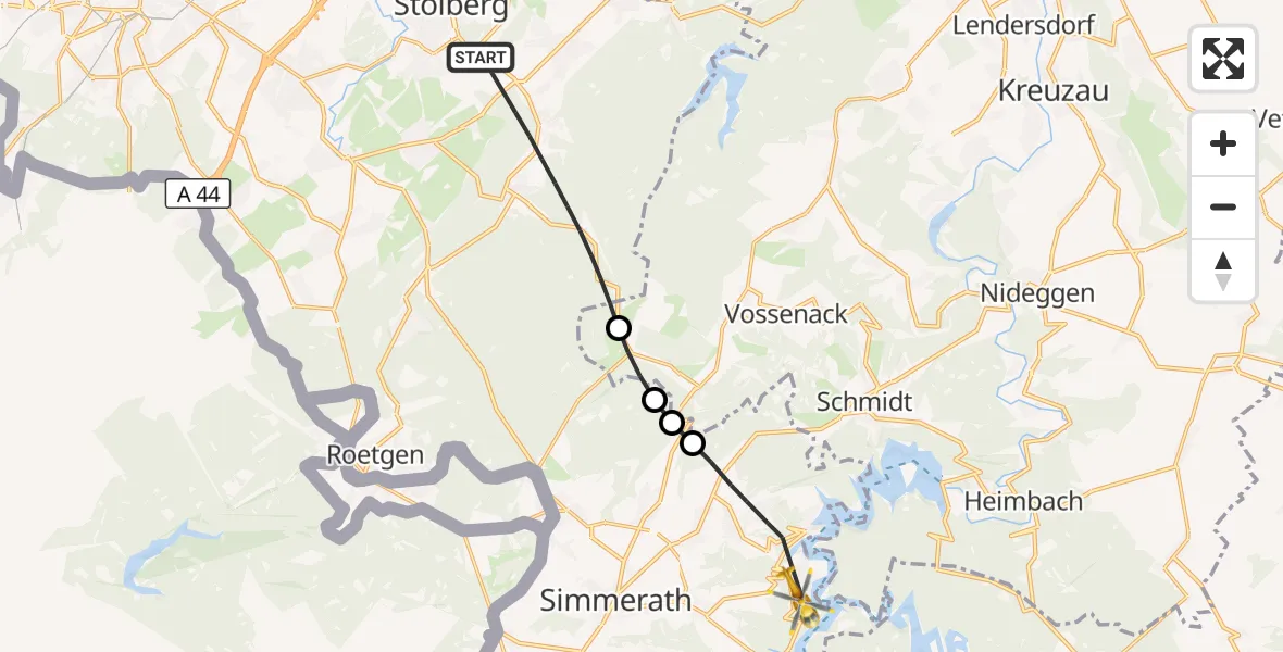 Flugroute Rettungshubschrauber Stolberg (Rhld.) - Simmerath, 17 September 2026, 07:56
