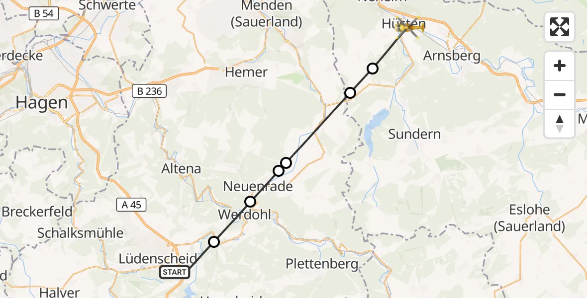 Flugroute Ambulanzhubschrauber Lüdenscheid - Arnsberg, 17 September 2026, 07:57
