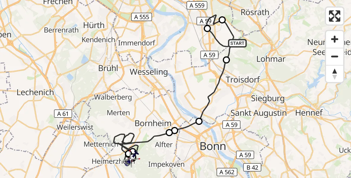Flugroute Polizeihubschrauber Köln Bonn Flughafen - Swisttal, 17 September 2026, 08:02