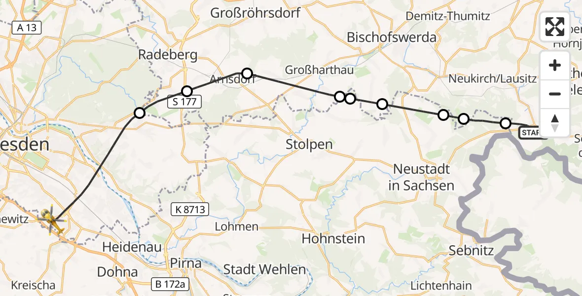 Flugroute Rettungshubschrauber Steinigtwolmsdorf - Dresden, 17 September 2026, 08:04