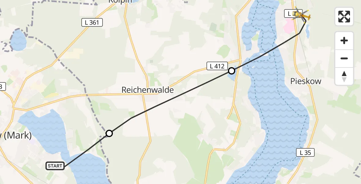 Flugroute Rettungshubschrauber Storkow (Mark) - Bad Saarow, 17 September 2026, 08:06