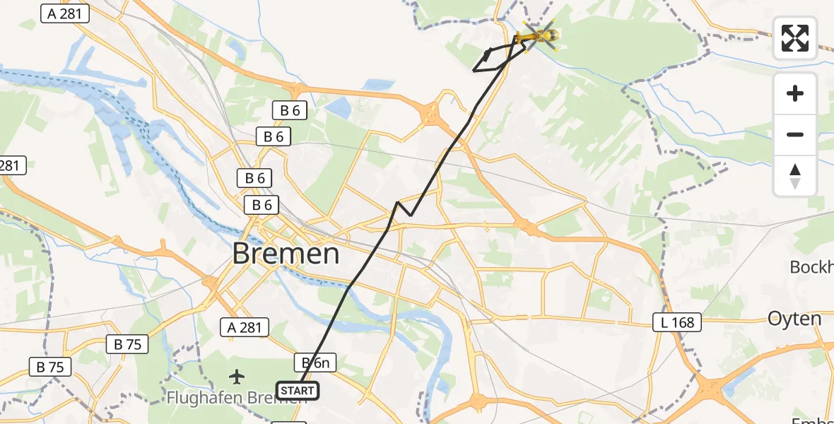Flugroute Rettungshubschrauber Bremen - Bremen, 17 September 2026, 08:14