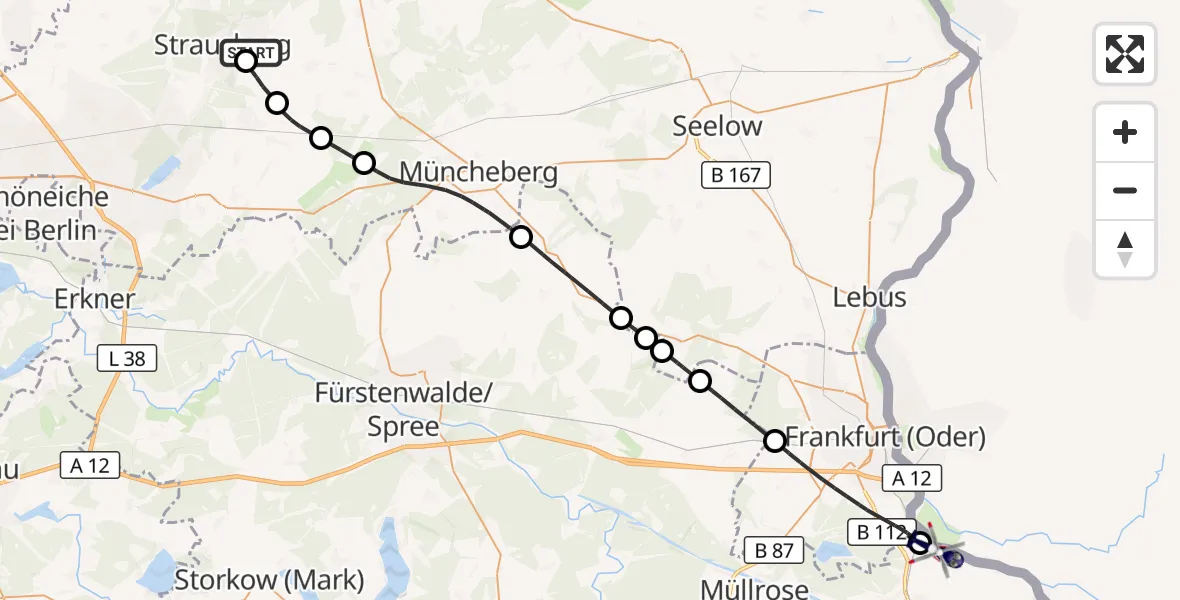 Flugroute Polizeihubschrauber Strausberg Flugplatz - Frankfurt (Oder), 17 September 2026, 08:27
