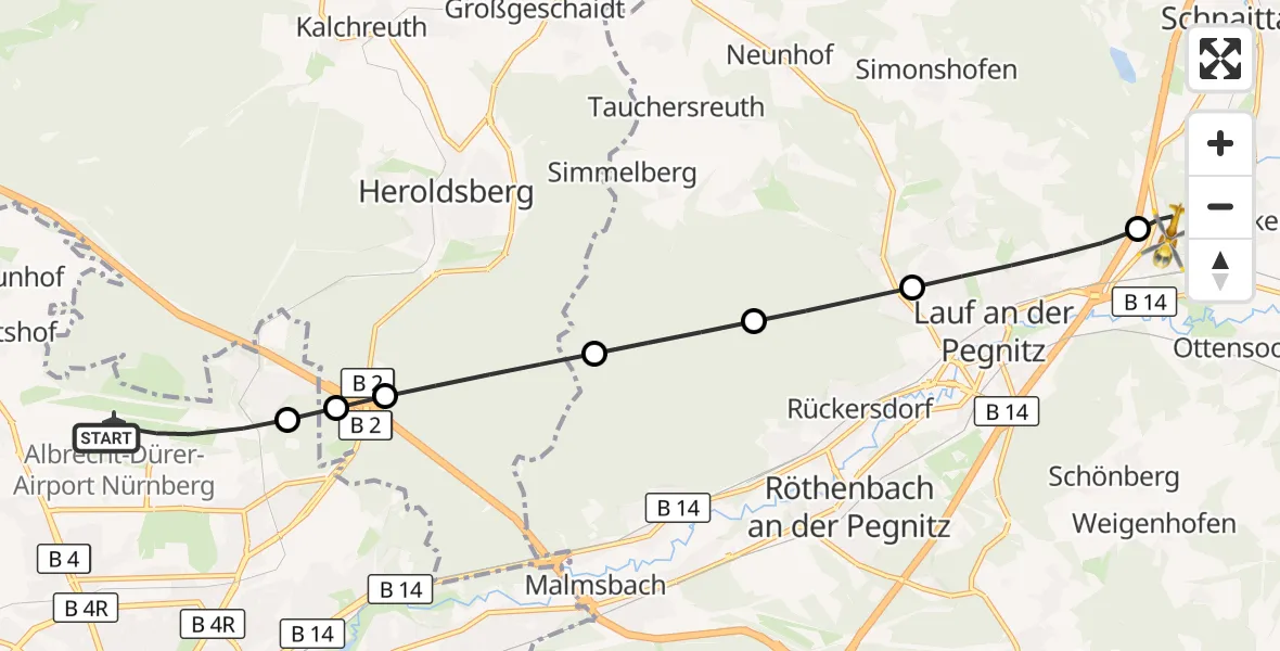 Flugroute Ambulanzhubschrauber Flughafen Nuremberg - Neunkirchen a.Sand, 17 September 2026, 08:27
