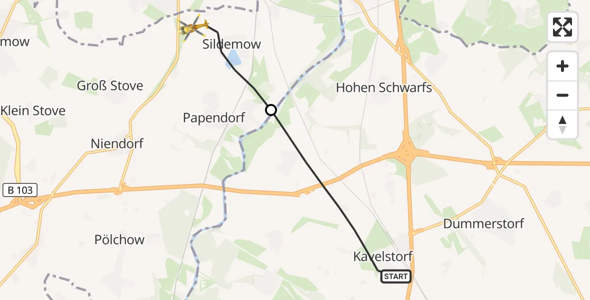 Flugroute Ambulanzhubschrauber Dummerstorf - Papendorf, 17 September 2026, 08:29