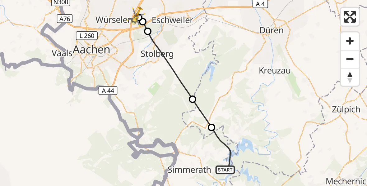 Flugroute Rettungshubschrauber Simmerath - Aachen-Merzbrück Flughafen, 17 September 2026, 08:32