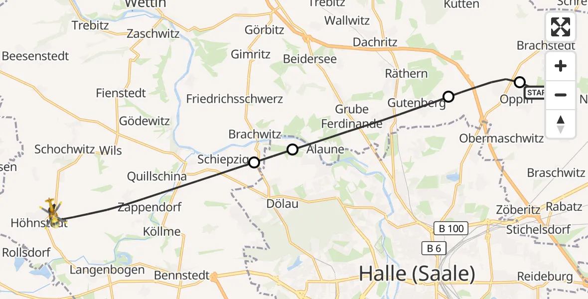 Flugroute Rettungshubschrauber Halle-Oppin Flugplatz - Salzatal, 17 September 2026, 08:35