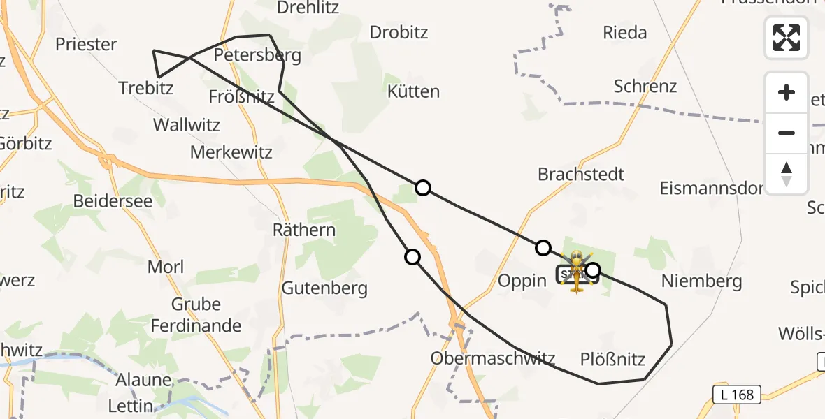 Flugroute Rettungshubschrauber Halle-Oppin Flugplatz - Halle-Oppin Flugplatz, 17 September 2026, 08:36
