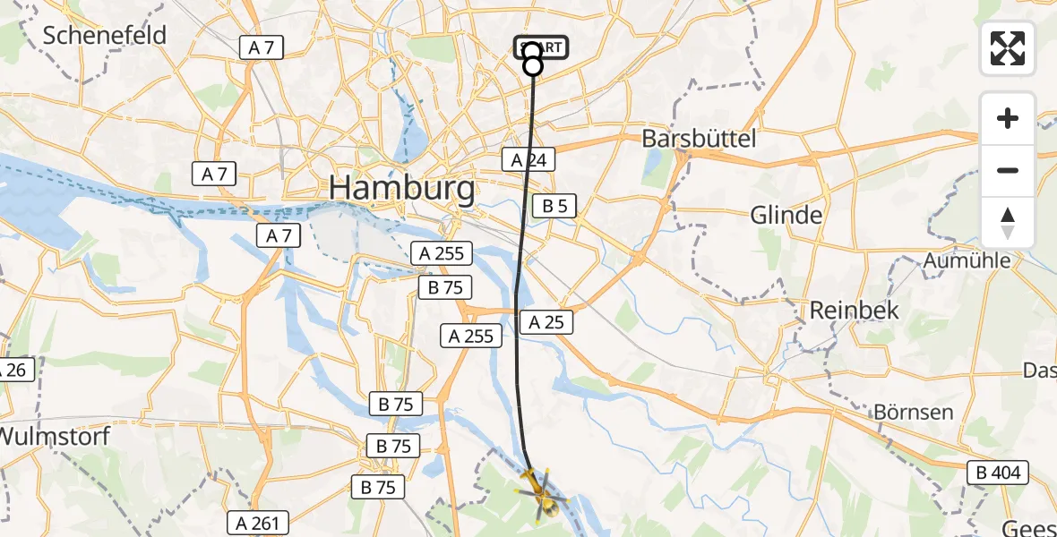 Flugroute Rettungshubschrauber Hamburg Military Hospital - Seevetal, 17 September 2026, 08:44
