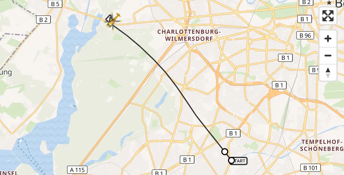 Flugroute Rettungshubschrauber Charité Clinic Benjamin Franklin Campus - Berlin, 17 September 2026, 08:45