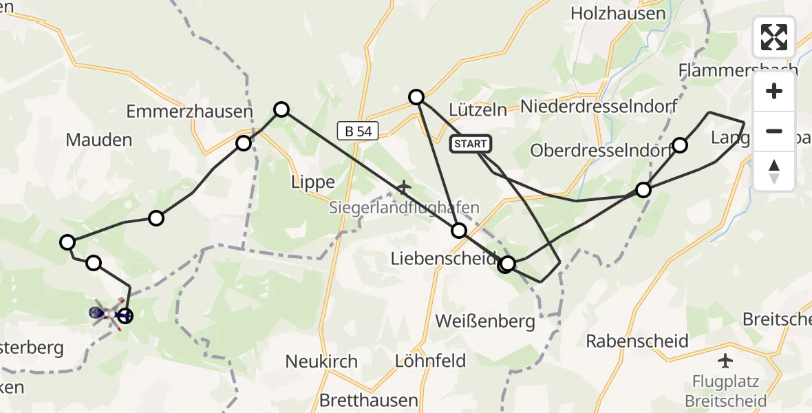 Flugroute Polizeihubschrauber Burbach - Nisterberg, 17 September 2026, 08:51