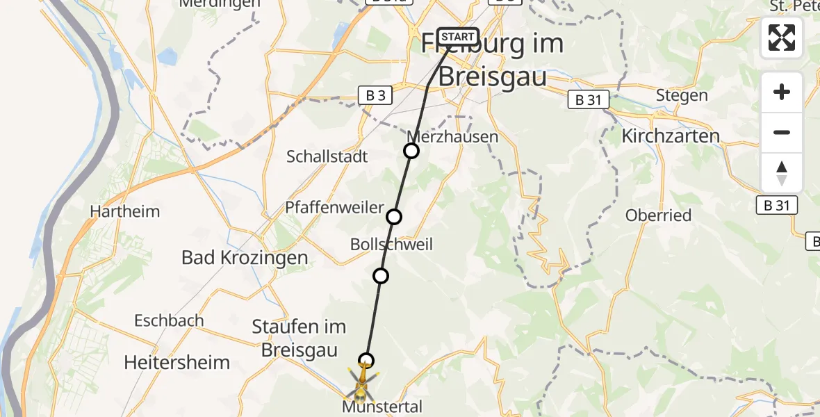 Flugroute Ambulanzhubschrauber Freiburg im Breisgau - Münstertal/Schwarzwald, 17 September 2026, 08:51