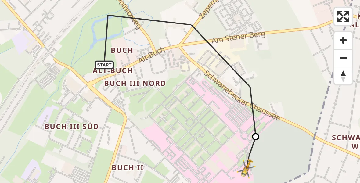 Flugroute Rettungshubschrauber Berlin - Helios Clinic Berlin-Buch, 17 September 2026, 08:54