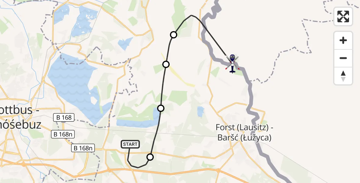 Flugroute Polizeihubschrauber Neuhausen/Spree - Forst (Lausitz), 17 September 2026, 08:56