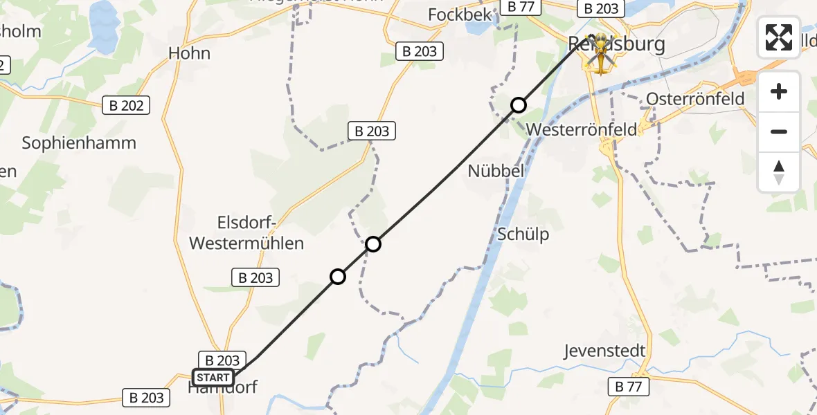 Flugroute Ambulanzhubschrauber Hamdorf - Rendsburg, 17 September 2026, 09:03