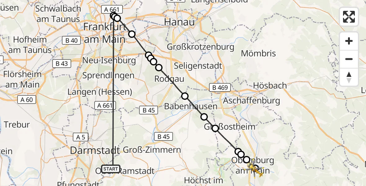Flugroute Rettungshubschrauber Mühltal - Elsenfeld, 17 September 2026, 09:12