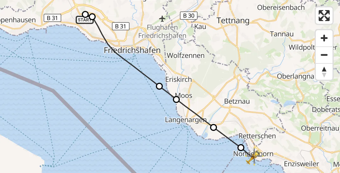 Flugroute Rettungshubschrauber Friedrichshafen Hospital - Nonnenhorn, 17 September 2026, 09:13