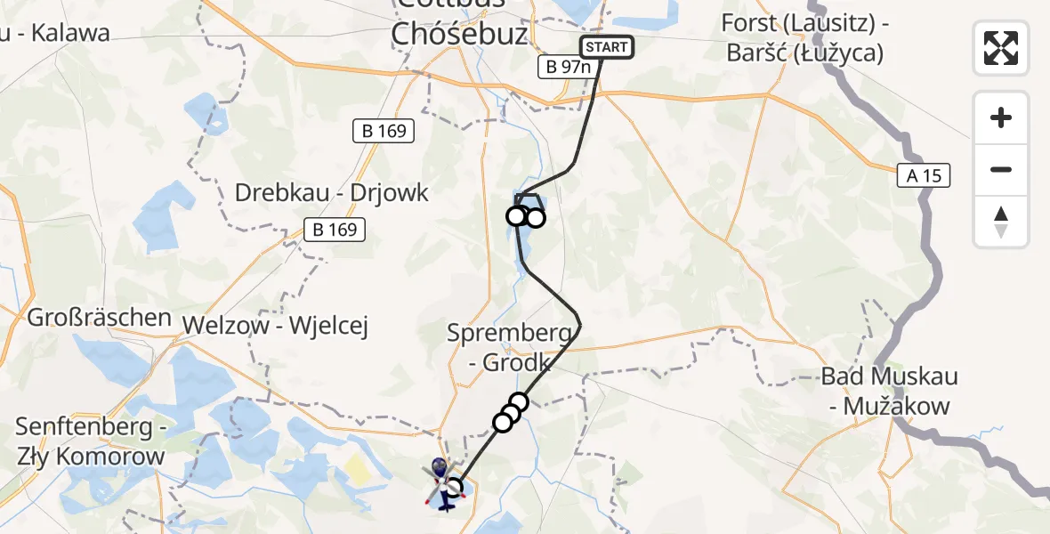 Flugroute Polizeihubschrauber Neuhausen/Spree - Elsterheide, 17 September 2026, 09:16