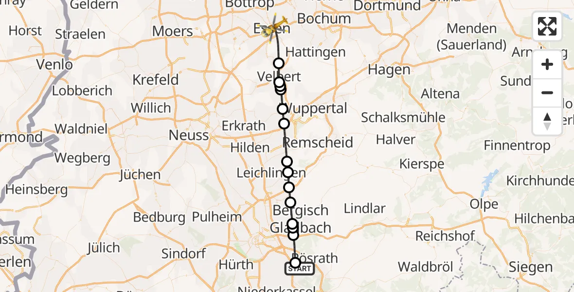 Flugroute Ambulanzhubschrauber Köln Bonn Flughafen - Essen, 17 September 2026, 09:28