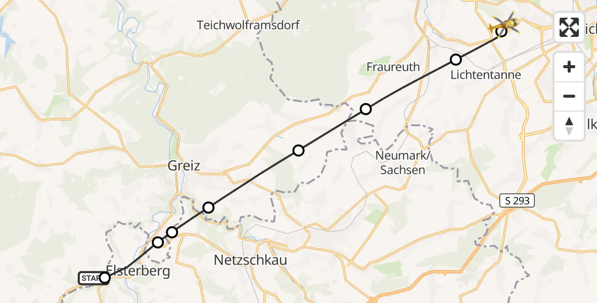 Flugroute Rettungshubschrauber Greiz - ADAC Air Rescue Station Zwickau Hubschrauberlandeplatz, 17 September 2026, 09:30