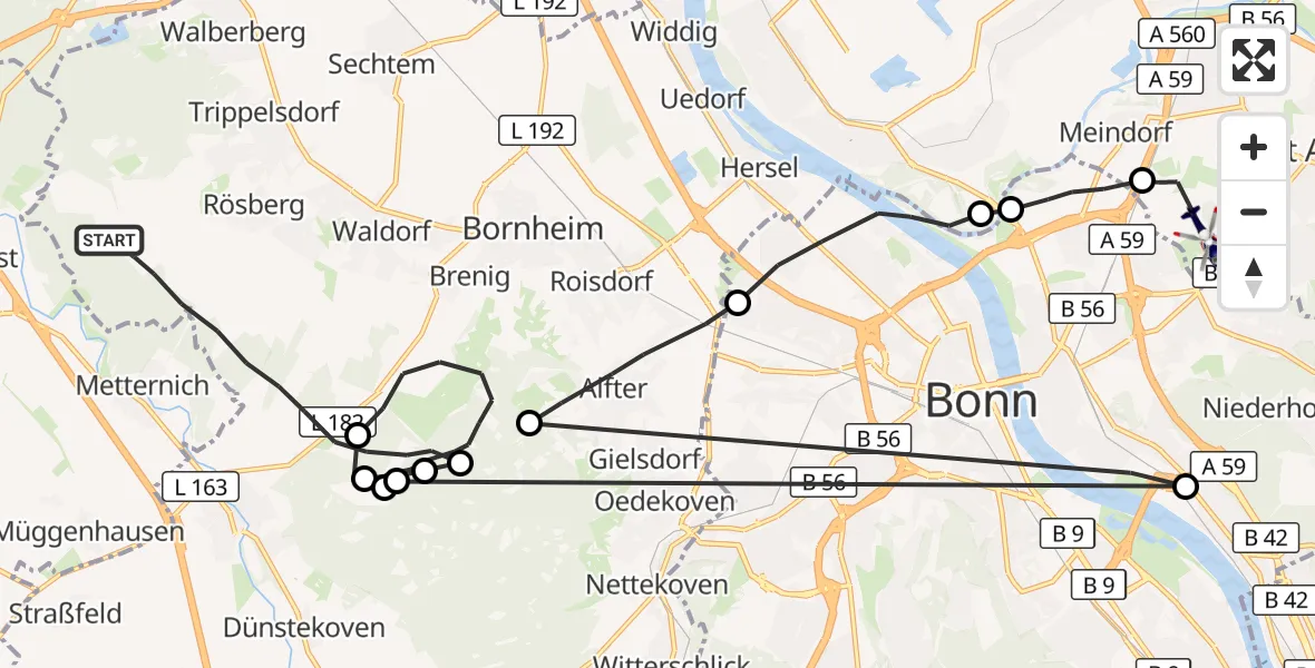 Flugroute Polizeihubschrauber Bornheim - Sankt Augustin, 17 September 2026, 09:30