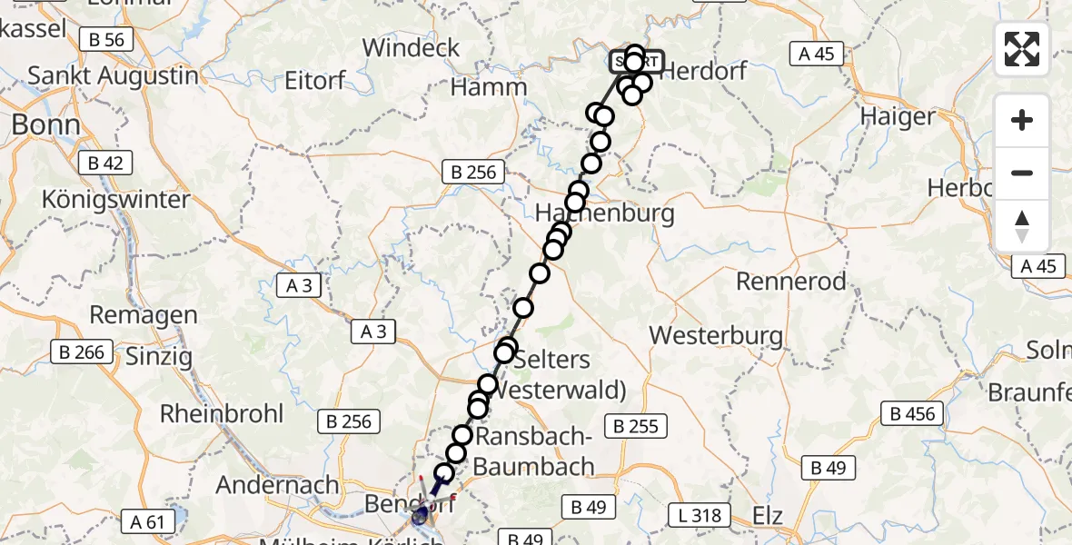 Flugroute Polizeihubschrauber Betzdorf - Bendorf, 17 September 2026, 09:36