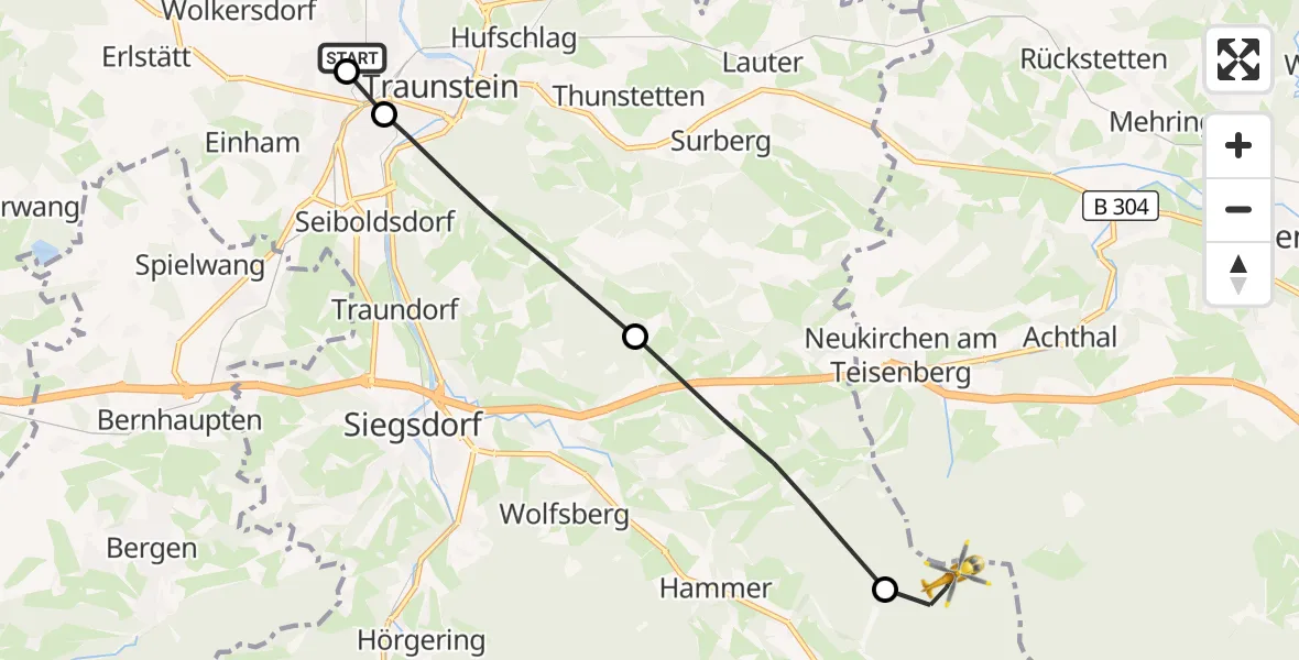 Flugroute Rettungshubschrauber Traunstein Hospital - Inzell, 17 September 2026, 09:39