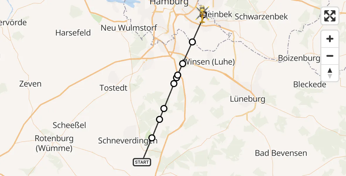 Flugroute Rettungshubschrauber Schneverdingen - Christoph Hansa ADAC Hubschrauberlandeplatz, 17 September 2026, 09:47
