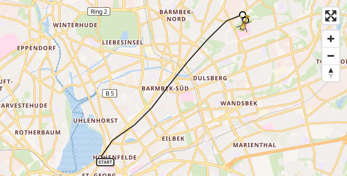 Flugroute Rettungshubschrauber Hamburg - Hamburg Military Hospital, 17 September 2026, 09:55