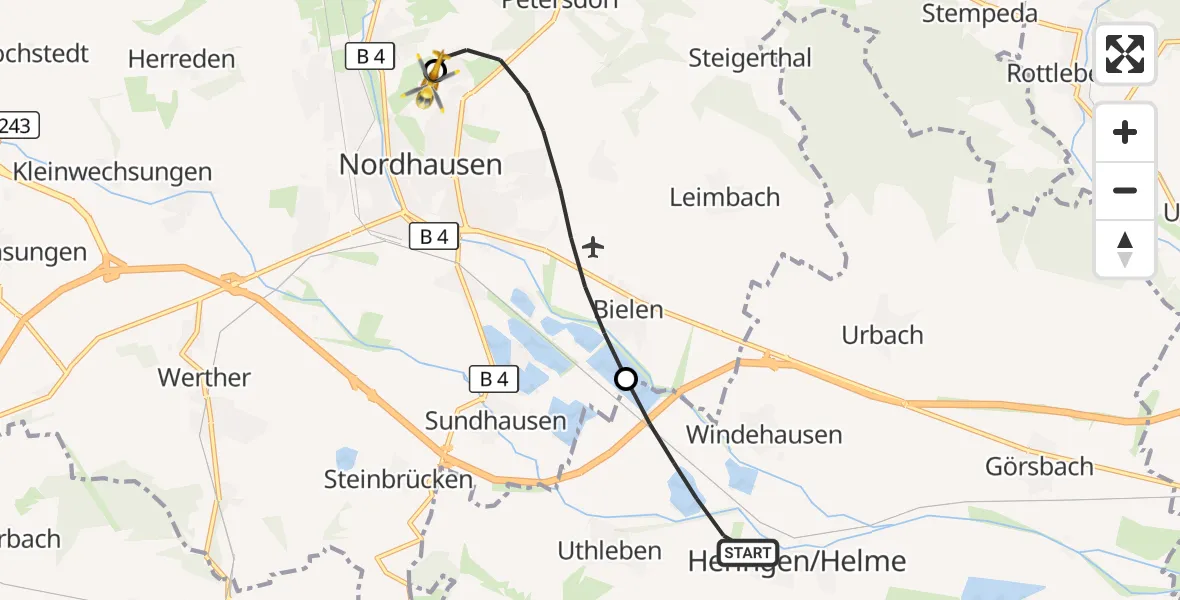 Flugroute Rettungshubschrauber Heringen/Helme - Südharz Hospital Nordhausen, 17 September 2026, 09:56