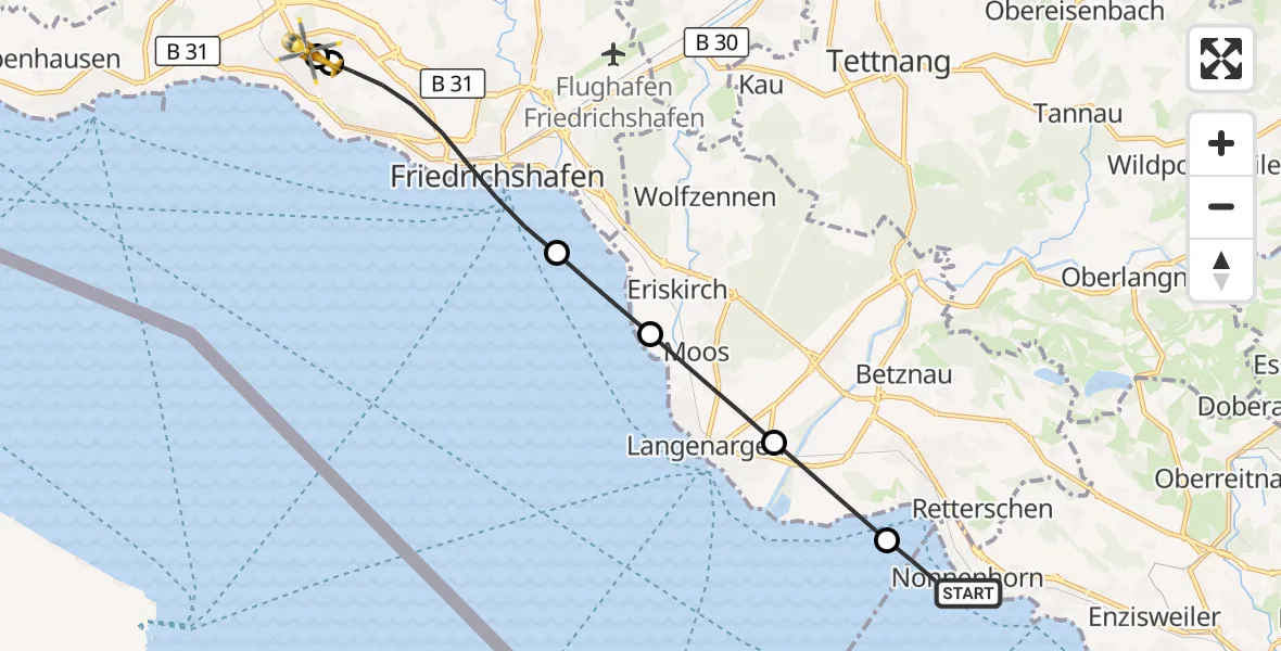 Flugroute Rettungshubschrauber Nonnenhorn - Friedrichshafen Hospital, 17 September 2026, 09:59