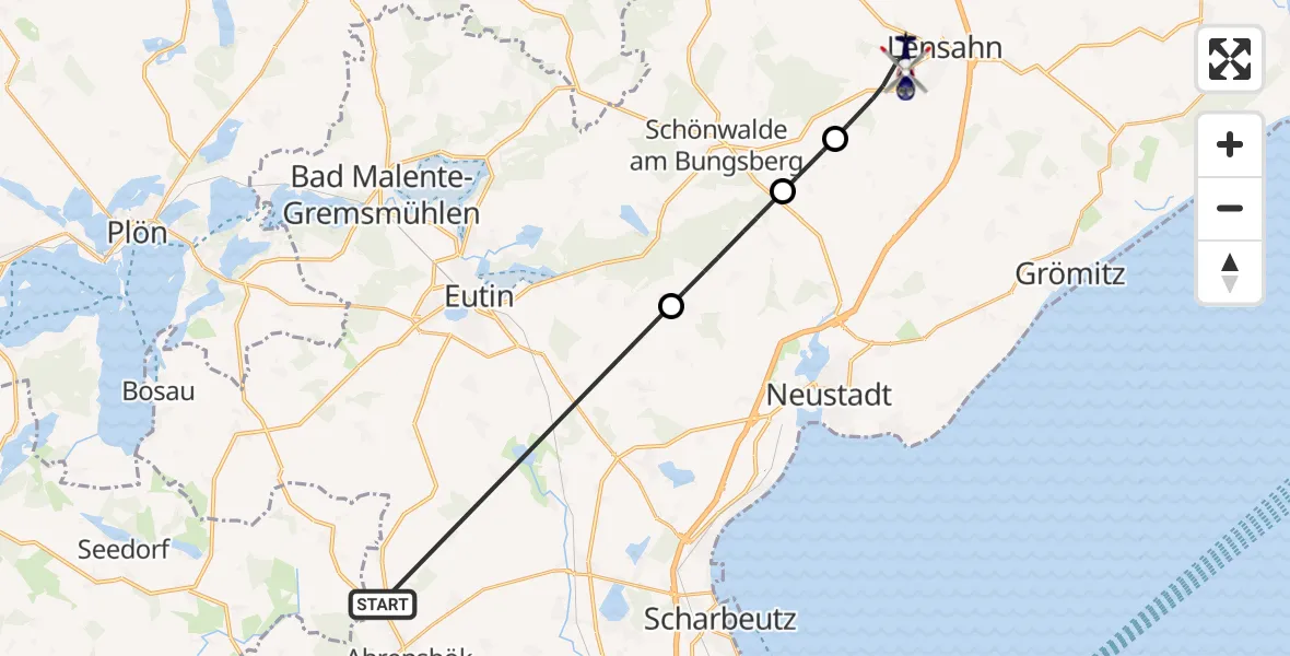 Flugroute Polizeihubschrauber Christoph 12 Luftrettungszentrum - Lensahn, 17 September 2026, 10:08