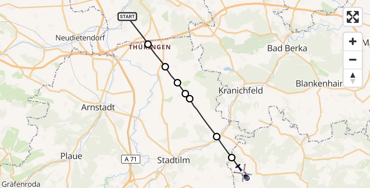 Flugroute Polizeihubschrauber Erfurt - Rudolstadt, 17 September 2026, 10:12