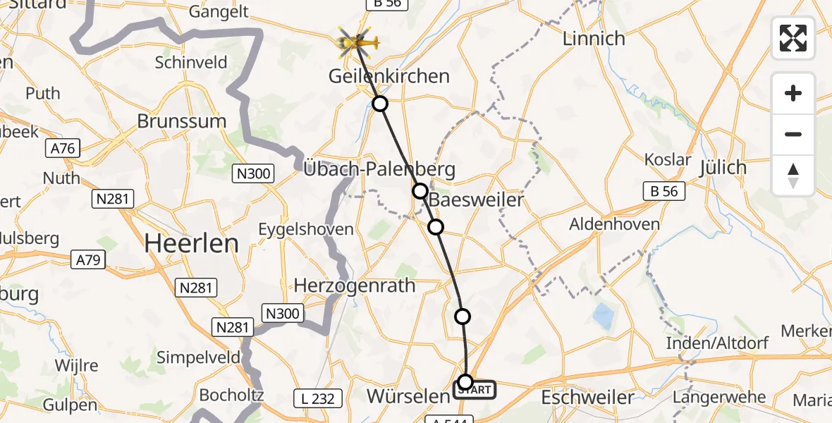 Flugroute Rettungshubschrauber Aachen-Merzbrück Flughafen - Geilenkirchen, 17 September 2026, 10:21