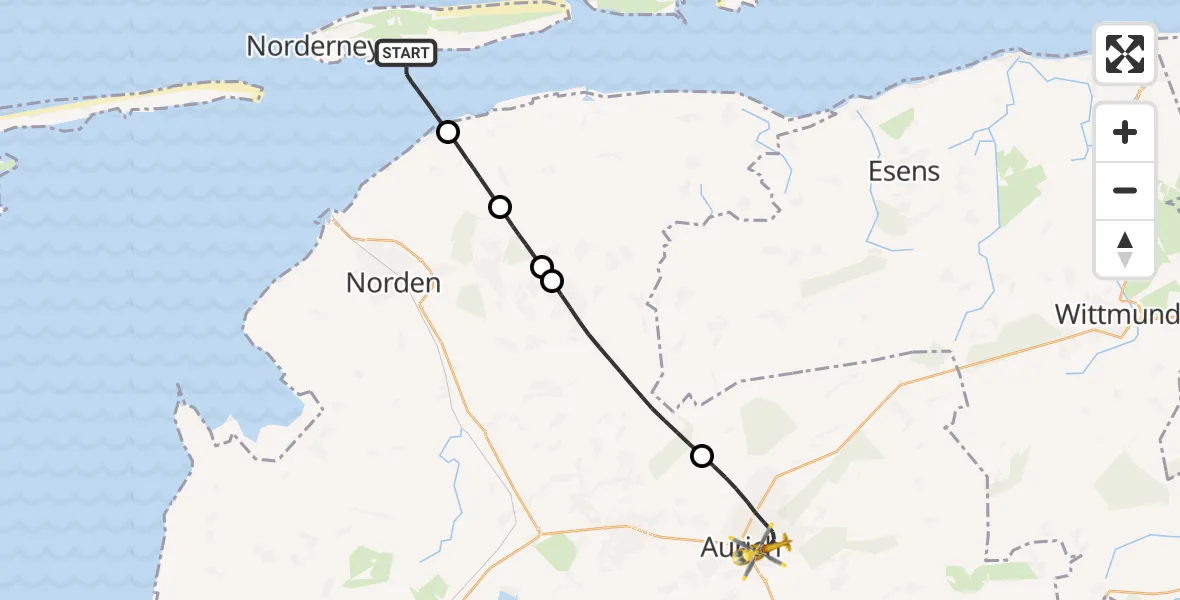 Flugroute Ambulanzhubschrauber Noordzee - Aurich, 17 September 2026, 10:29