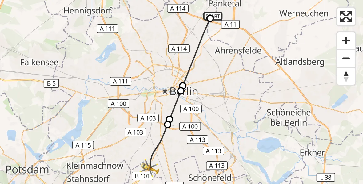 Flugroute Rettungshubschrauber Helios Clinic Berlin-Buch - Berlin, 17 September 2026, 10:31