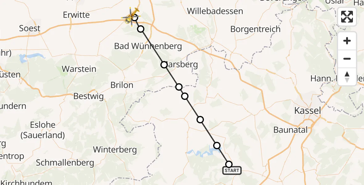 Flugroute Ambulanzhubschrauber Bad Wildungen - Paderborn Lippstadt Flughafen, 17 September 2026, 10:34
