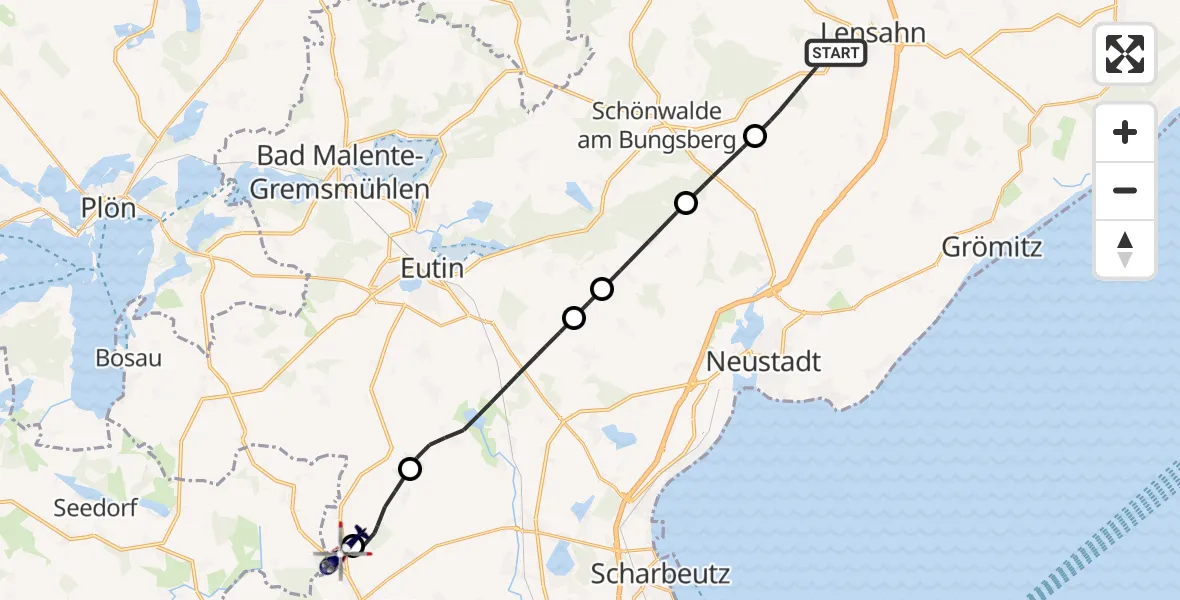 Flugroute Polizeihubschrauber Lensahn - Christoph 12 Luftrettungszentrum, 17 September 2026, 10:40