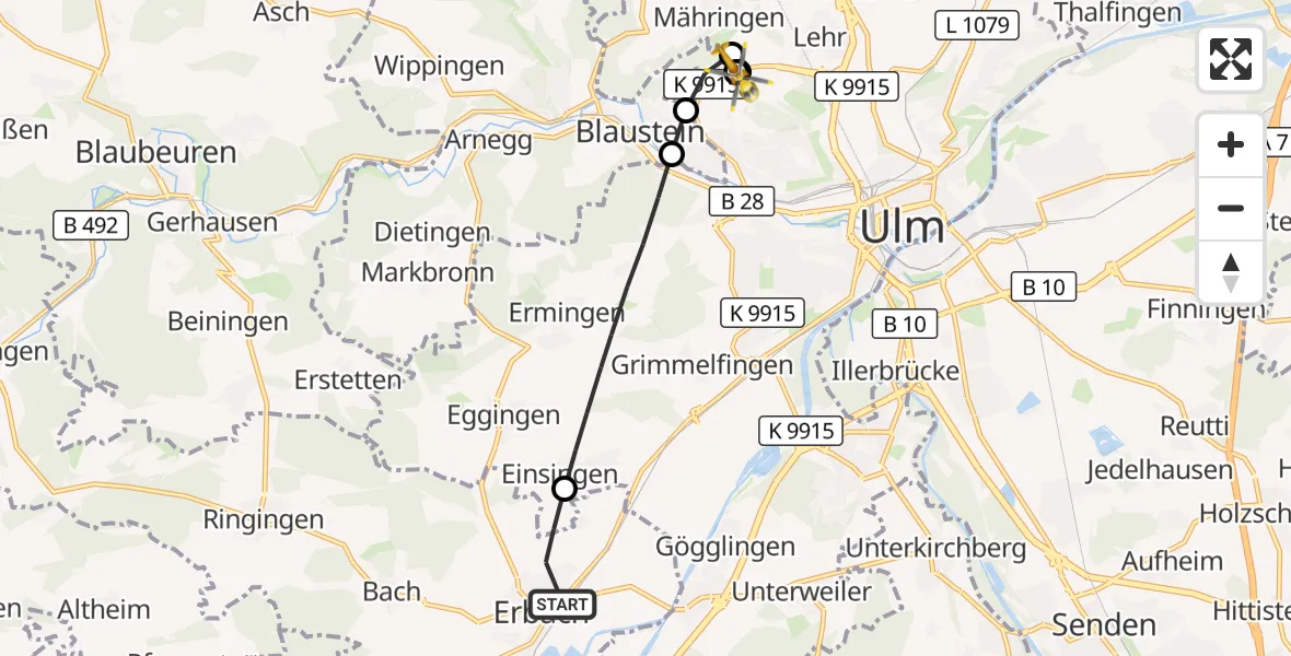 Flugroute Rettungshubschrauber Erbach - ADAC Air Rescue Station Ulm (Christoph 22), 17 September 2026, 10:41