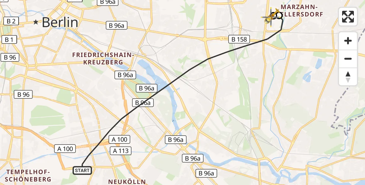 Flugroute Rettungshubschrauber Berlin - Berlin Emergency Hospital, 17 September 2026, 10:42