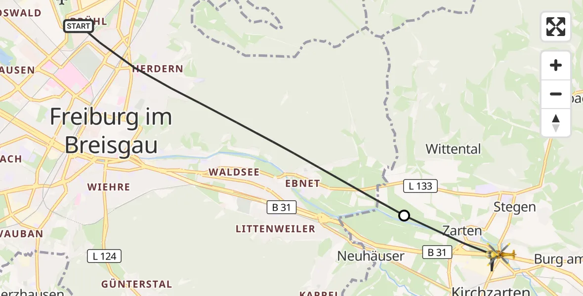 Flugroute Ambulanzhubschrauber Freiburg im Breisgau - Kirchzarten, 17 September 2026, 10:43