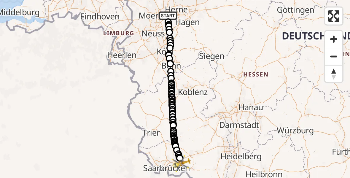 Flugroute Ambulanzhubschrauber Essen - Homburg, 17 September 2026, 10:48