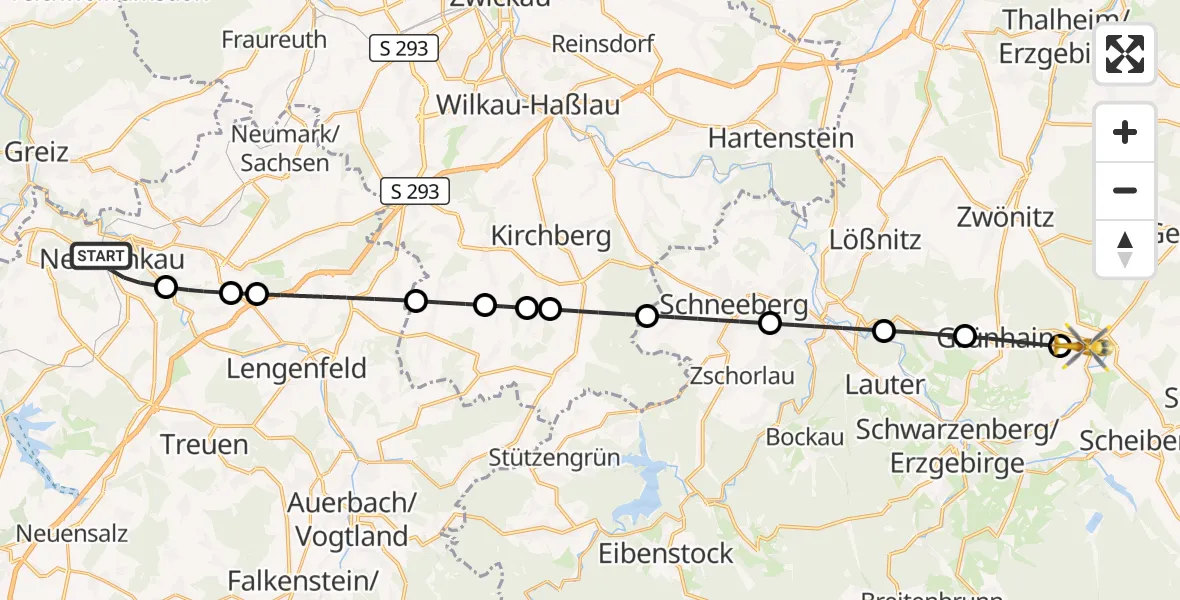 Flugroute Rettungshubschrauber Netzschkau - Elterlein, 17 September 2026, 10:48
