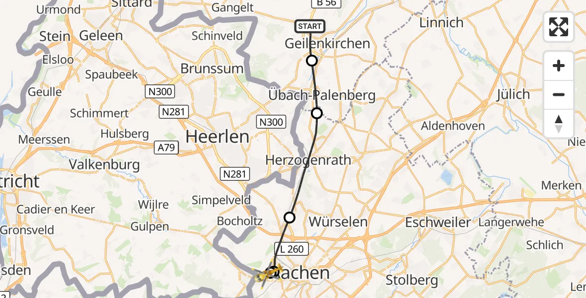 Flugroute Rettungshubschrauber Geilenkirchen - Aachen Hospital, 17 September 2026, 10:48