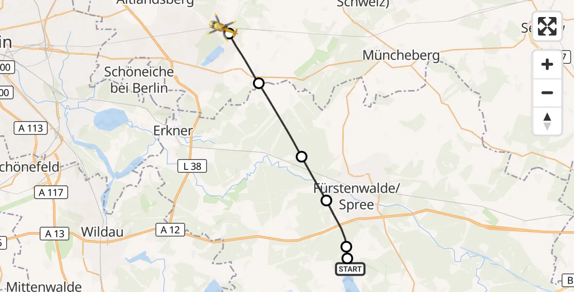 Flugroute Rettungshubschrauber Bad Saarow Hospital - Strausberg, 17 September 2026, 10:49