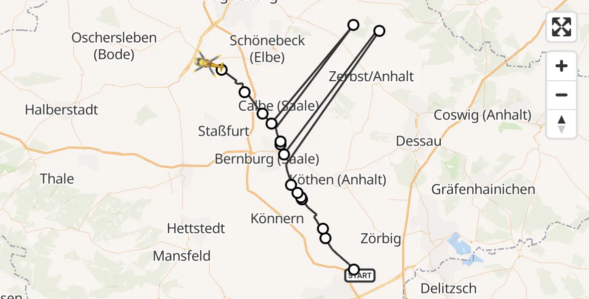 Flugroute Rettungshubschrauber Landsberg - Sülzetal, 17 September 2026, 10:53