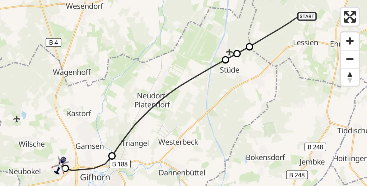Flugroute Polizeihubschrauber Ehra-Lessien - Gifhorn Bundespolizei Hubschrauberlandeplatz, 17 September 2026, 10:59
