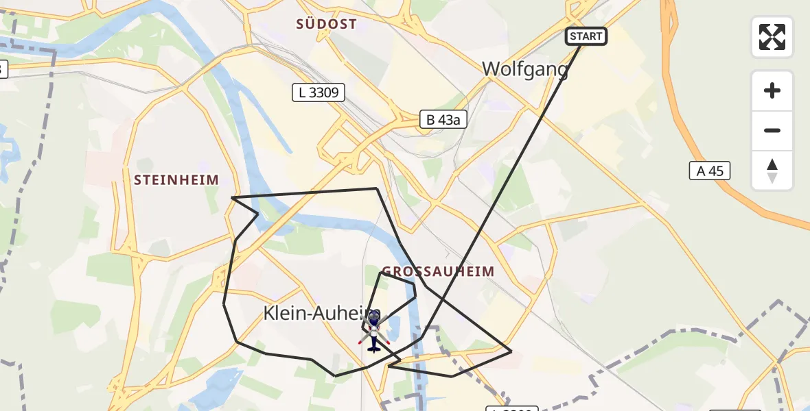 Flugroute Polizeihubschrauber Hanau - Hanau, 17 September 2026, 11:02