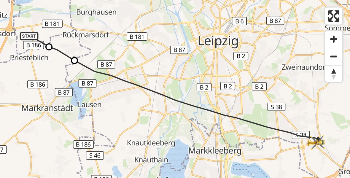 Flugroute Rettungshubschrauber Schkeuditz - Leipzig, 17 September 2026, 11:07