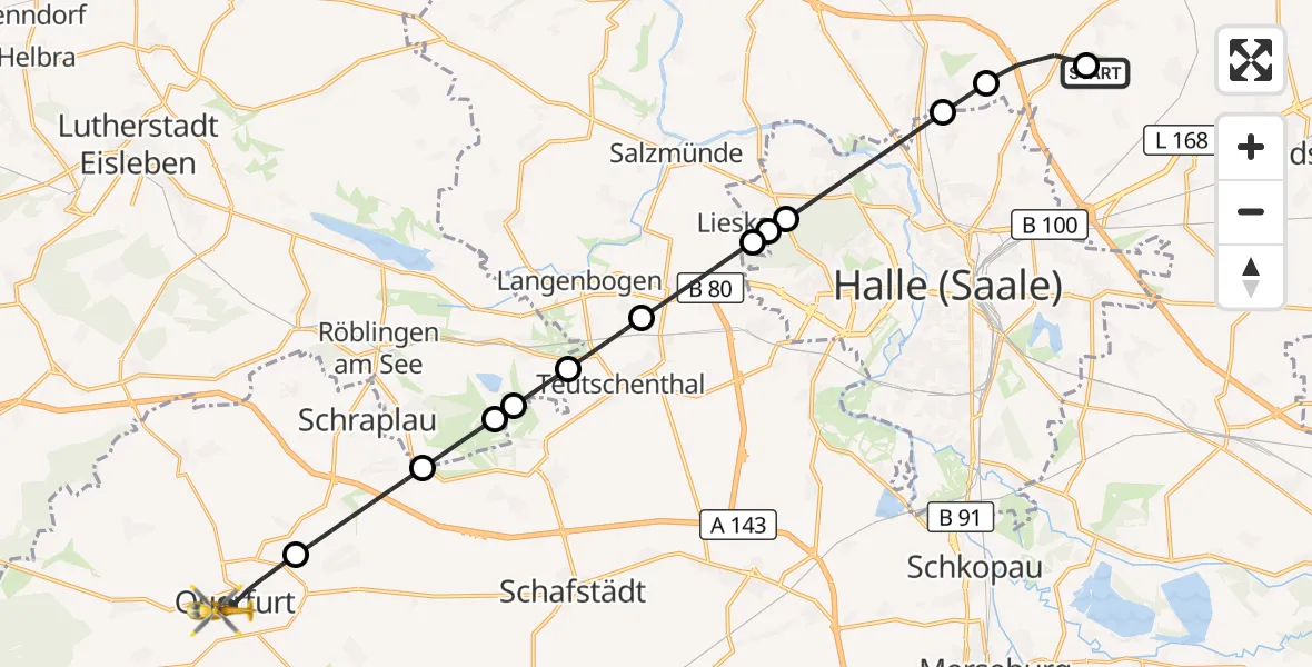 Flugroute Rettungshubschrauber Halle-Oppin Flugplatz - Querfurt, 17 September 2026, 11:09